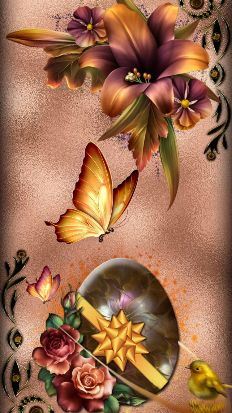 Kunst, Bestäuber, Botanik, Blatt, Butterfly. Wallpaper in 750x1334 Resolution
