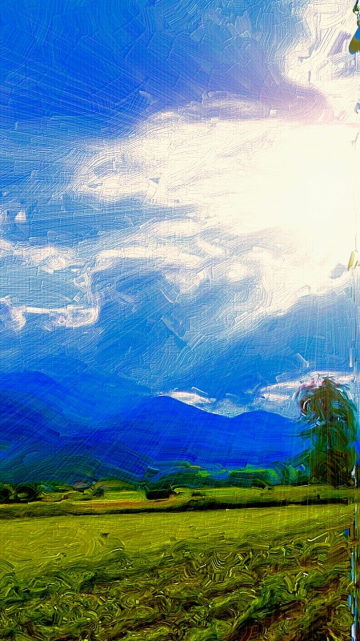 Grüne Wiese Und Bäume Unter Blauem Himmel. Wallpaper in 720x1280 Resolution