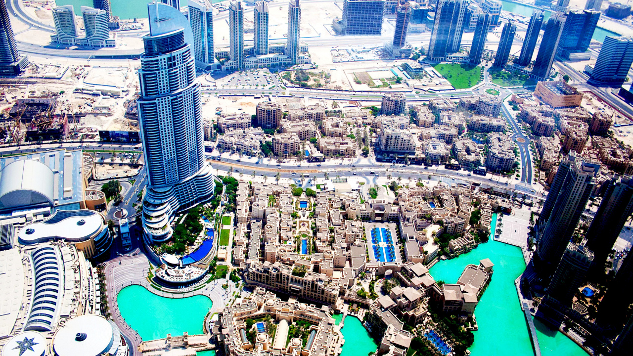 Burj Khalifa, The Dubai Fountain, Tower, Tourist Attraction, Urban Area. Wallpaper in 1280x720 Resolution