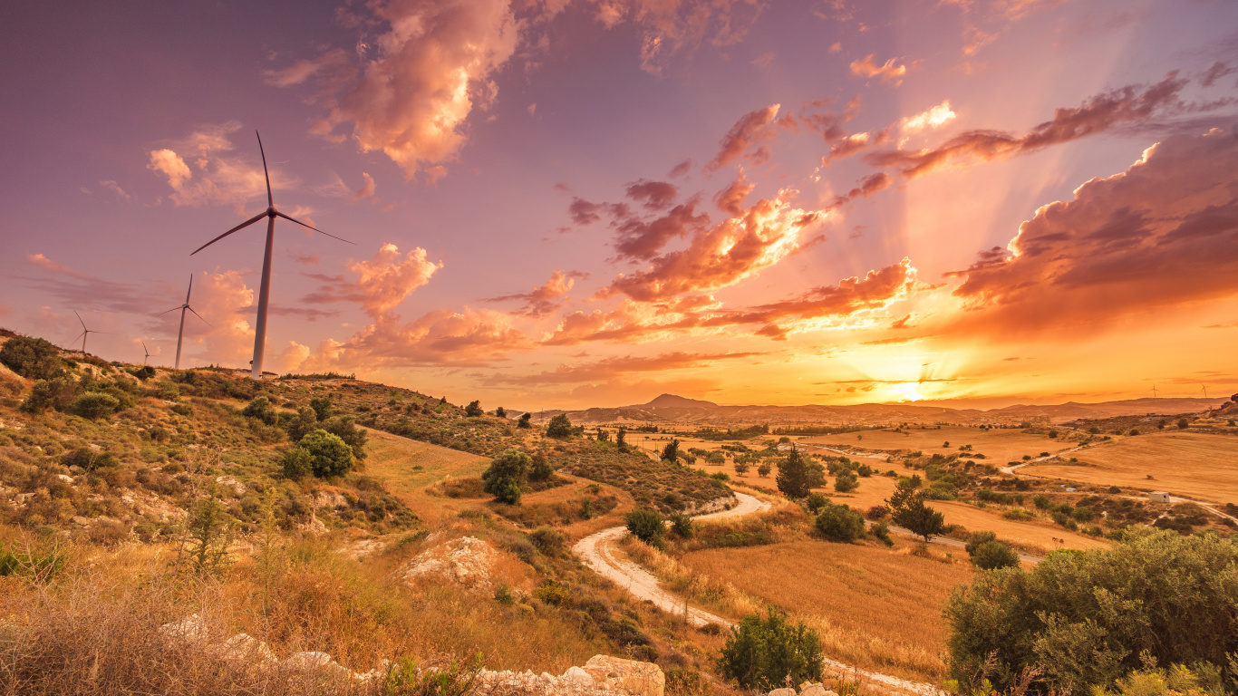 风车, 气氛, 生态区, 光, 余辉 壁纸 1366x768 允许