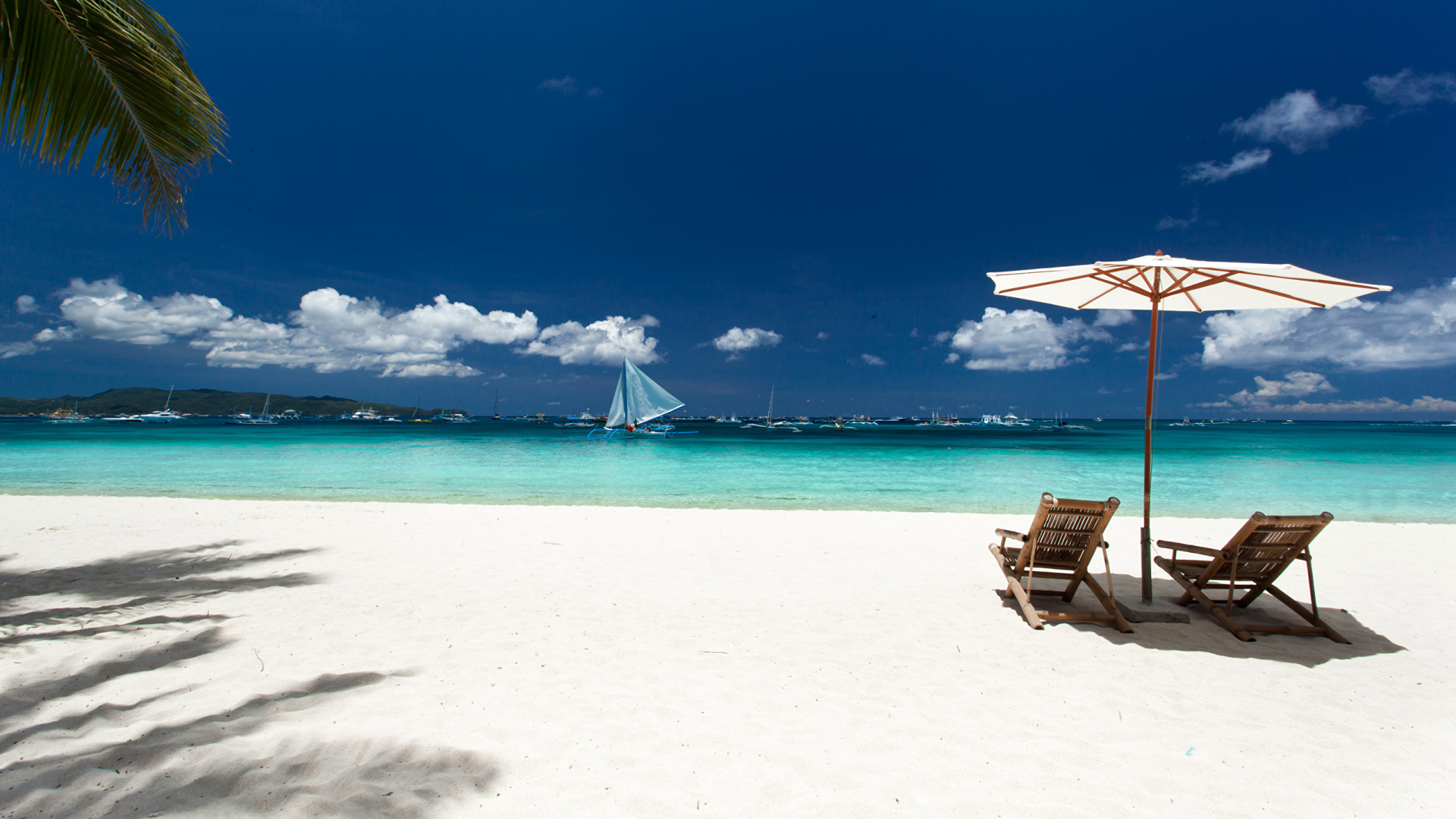 White and Brown Beach Umbrellas on White Sand Beach During Daytime. Wallpaper in 1920x1080 Resolution