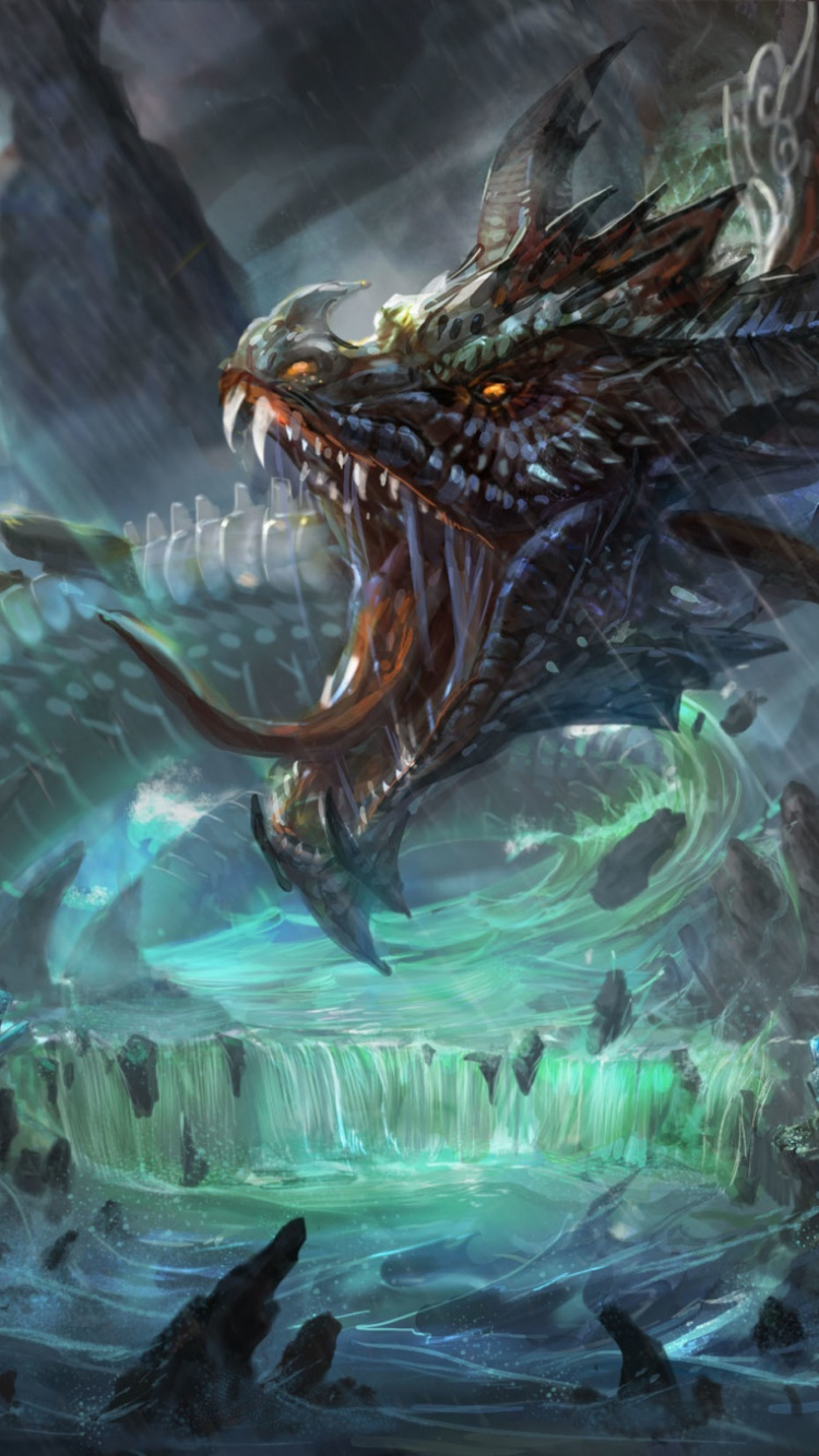 Brown and Black Dragon in Water. Wallpaper in 750x1334 Resolution