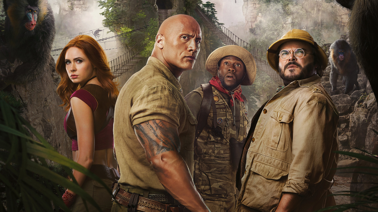 Jack Black, Dwayne Johnson, Jumanji The Next Level, Professor Shelly Oberon, Poster. Wallpaper in 1280x720 Resolution
