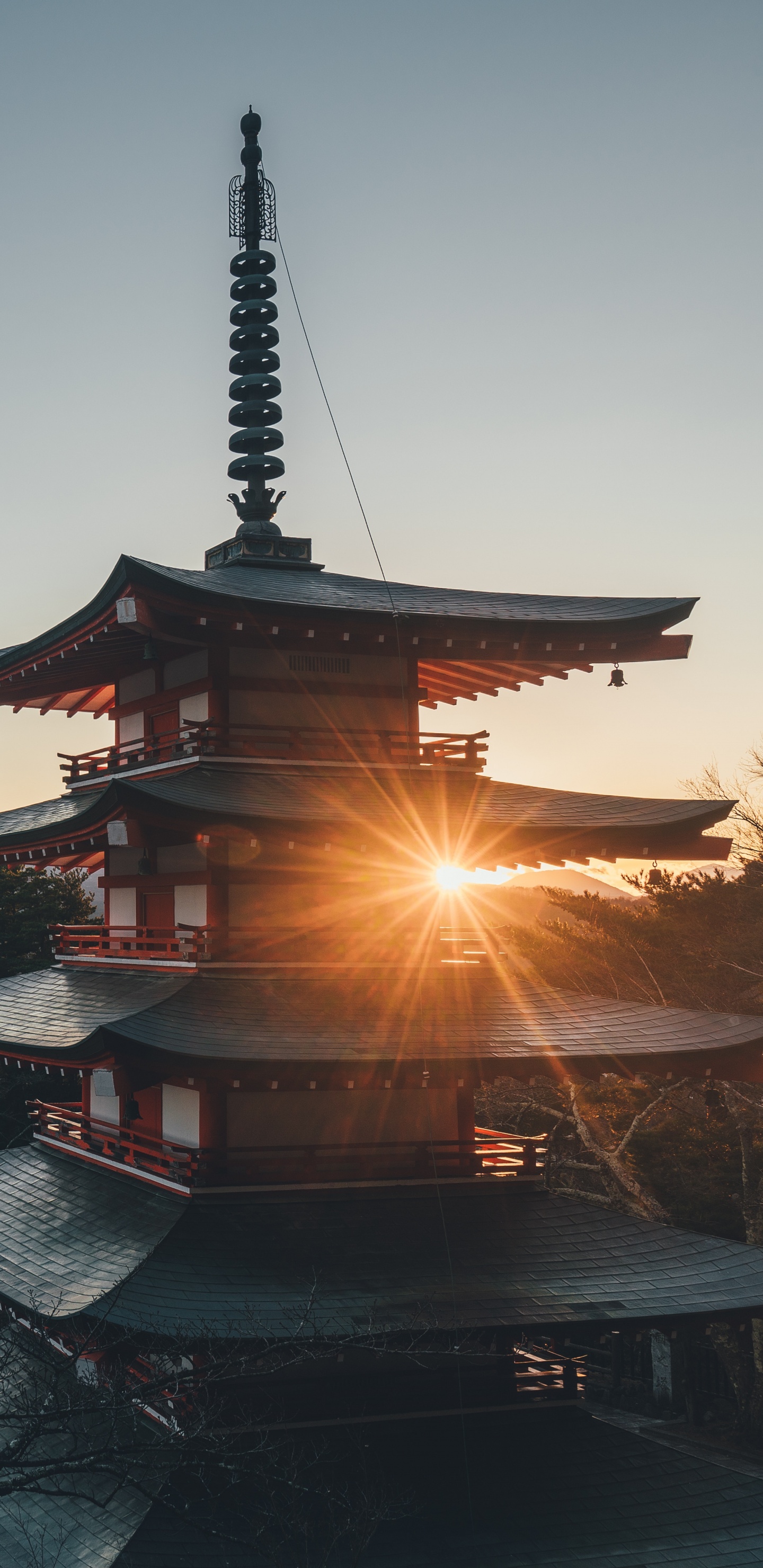 Templo Pagoda Negro y Marrón Cerca Del Cuerpo de Agua Durante la Noche. Wallpaper in 1440x2960 Resolution