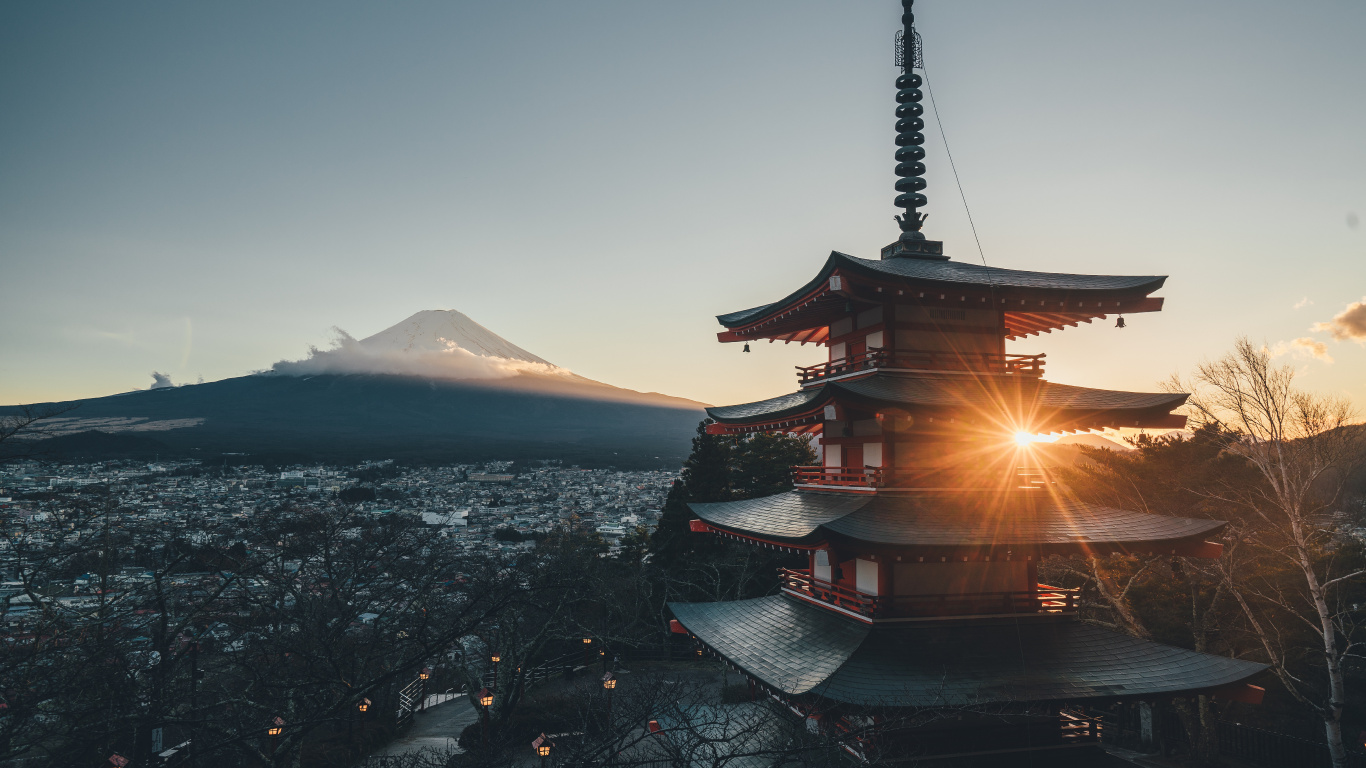 富士山, 建筑, 日本建筑, 天空, 中国建筑 壁纸 1366x768 允许