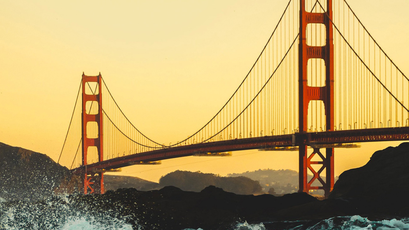 Golden Gate Bridge, Alcatraz Island, Baker Beach, Golden Gate Park, Brooklyn Bridge. Wallpaper in 1366x768 Resolution