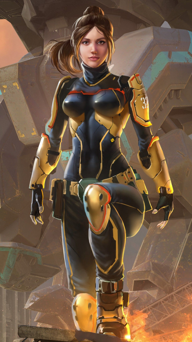 Frau im Schwarz-gelben Anzug Mit Schwarz-gelber Waffe. Wallpaper in 750x1334 Resolution