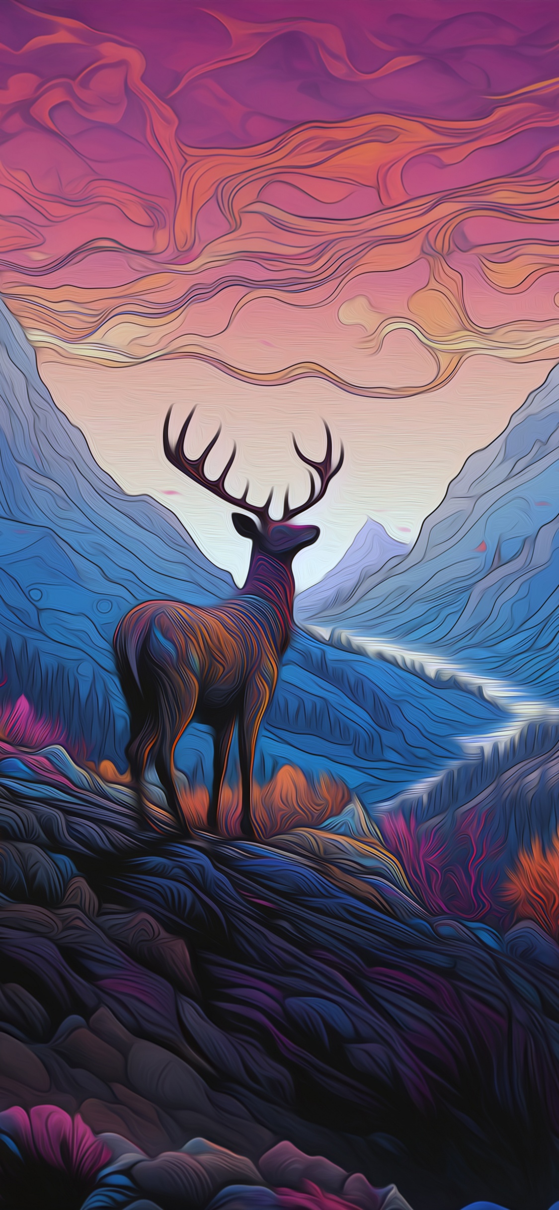 Elk, Moose, Renne, Red Deer, Illustration. Wallpaper in 1125x2436 Resolution