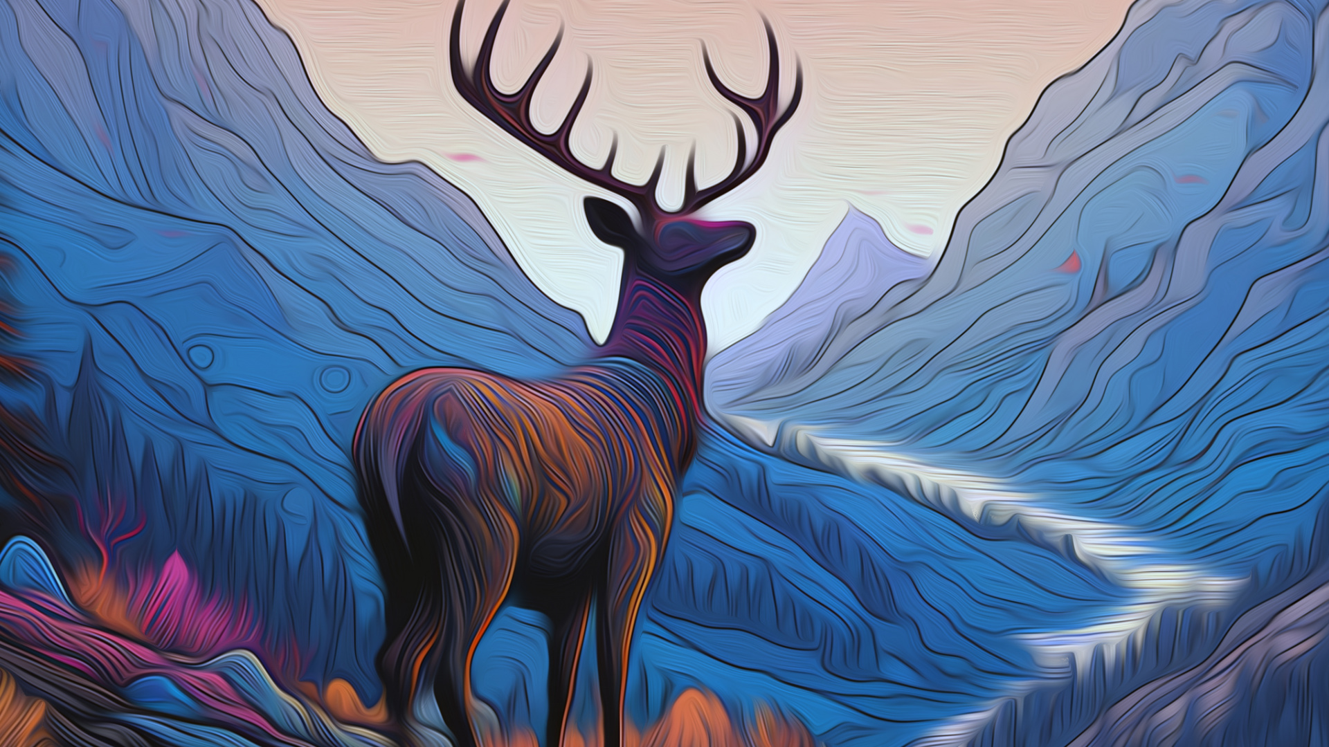 Elk, Moose, Renne, Red Deer, Illustration. Wallpaper in 1920x1080 Resolution