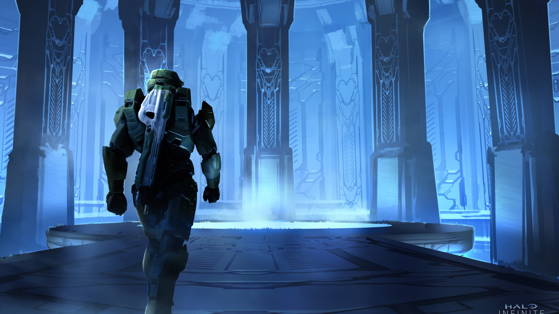 Halo Infinite, Blue, Light, Darkness, Digital Compositing. Wallpaper in 1920x1080 Resolution