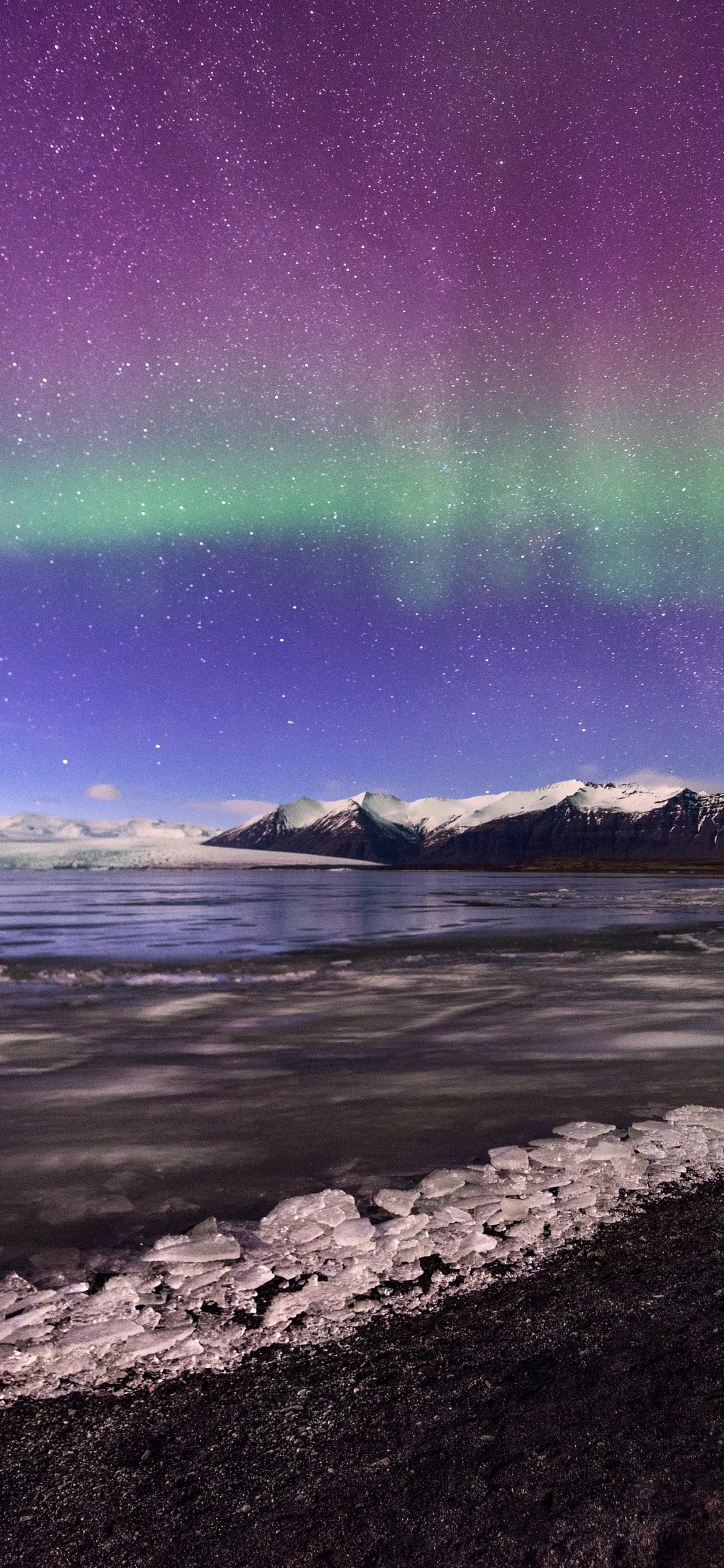 Aurora, Gletscher, Licht, Wasser, Naturlandschaft. Wallpaper in 1242x2688 Resolution