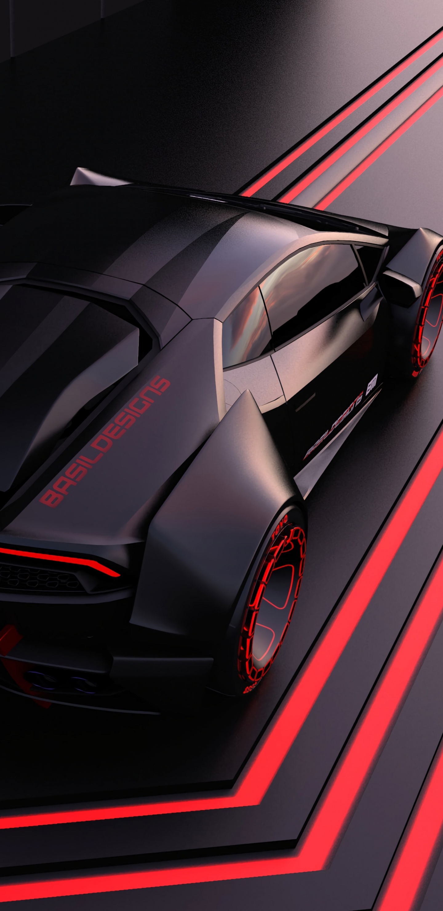 Coche Deportivo Ferrari Rojo en Túnel Rojo y Negro. Wallpaper in 1440x2960 Resolution