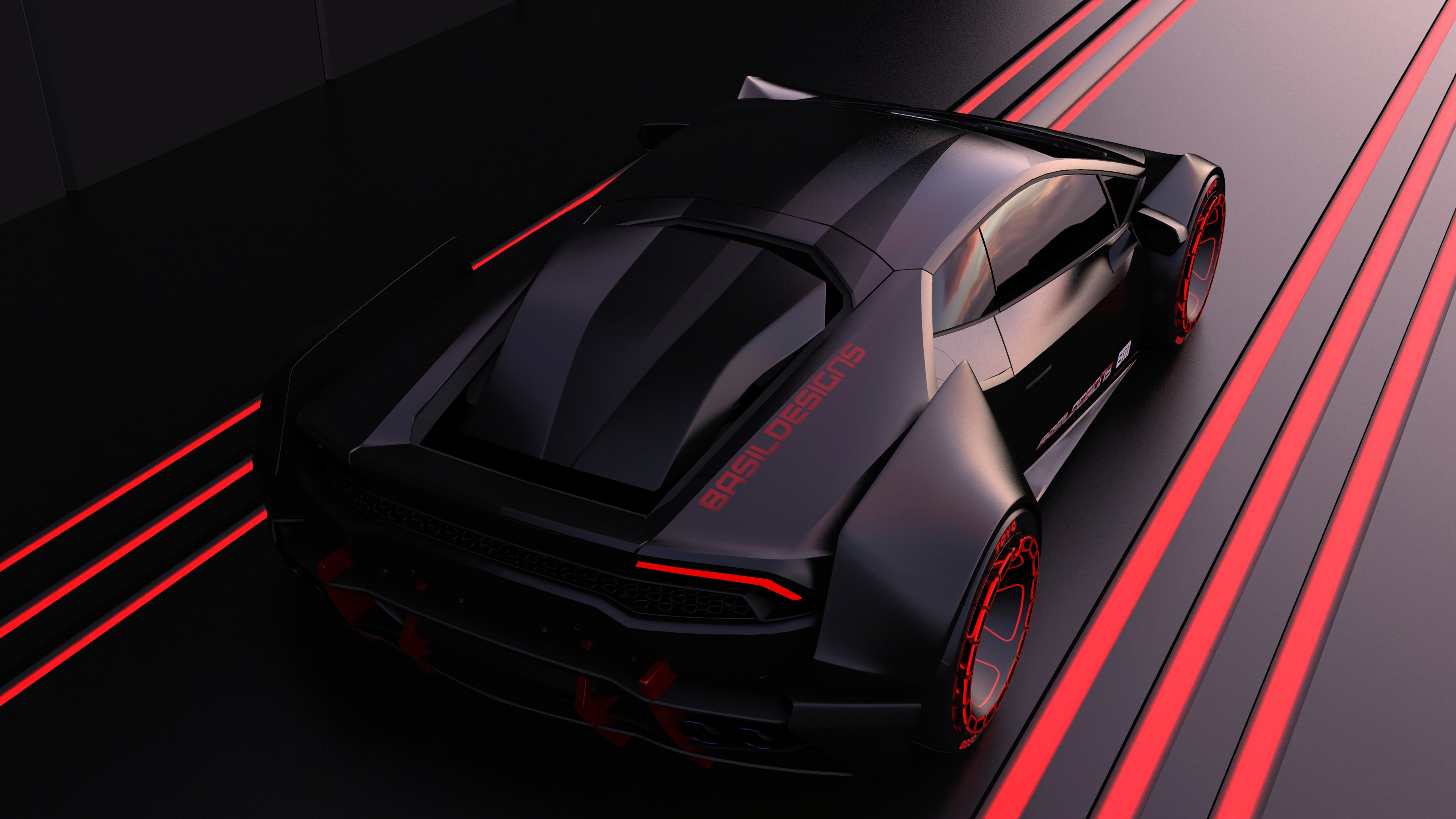 Coche Deportivo Ferrari Rojo en Túnel Rojo y Negro. Wallpaper in 3840x2160 Resolution