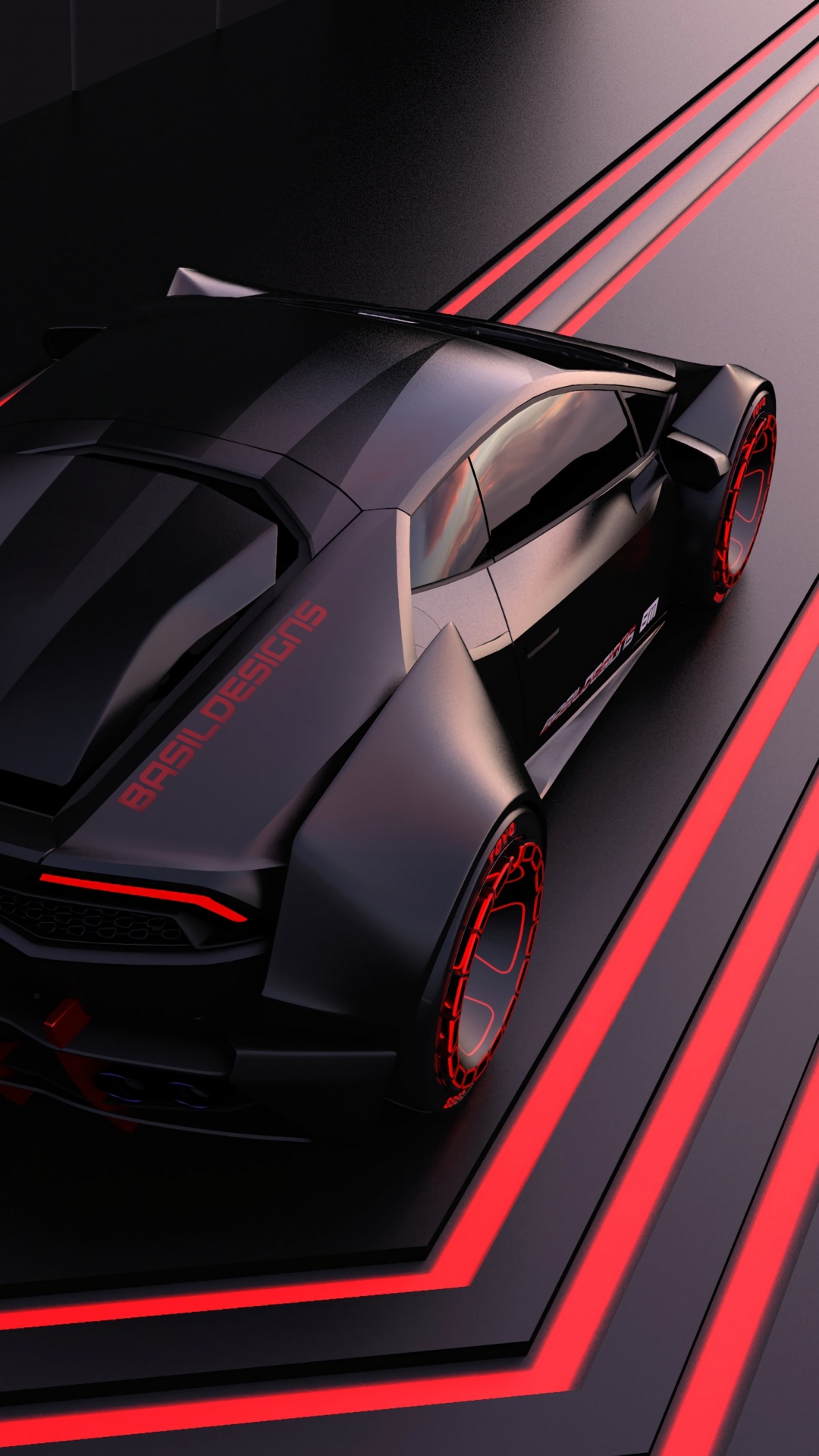 Voiture de Sport Ferrari Rouge Sur Tunnel Rouge et Noir. Wallpaper in 1080x1920 Resolution