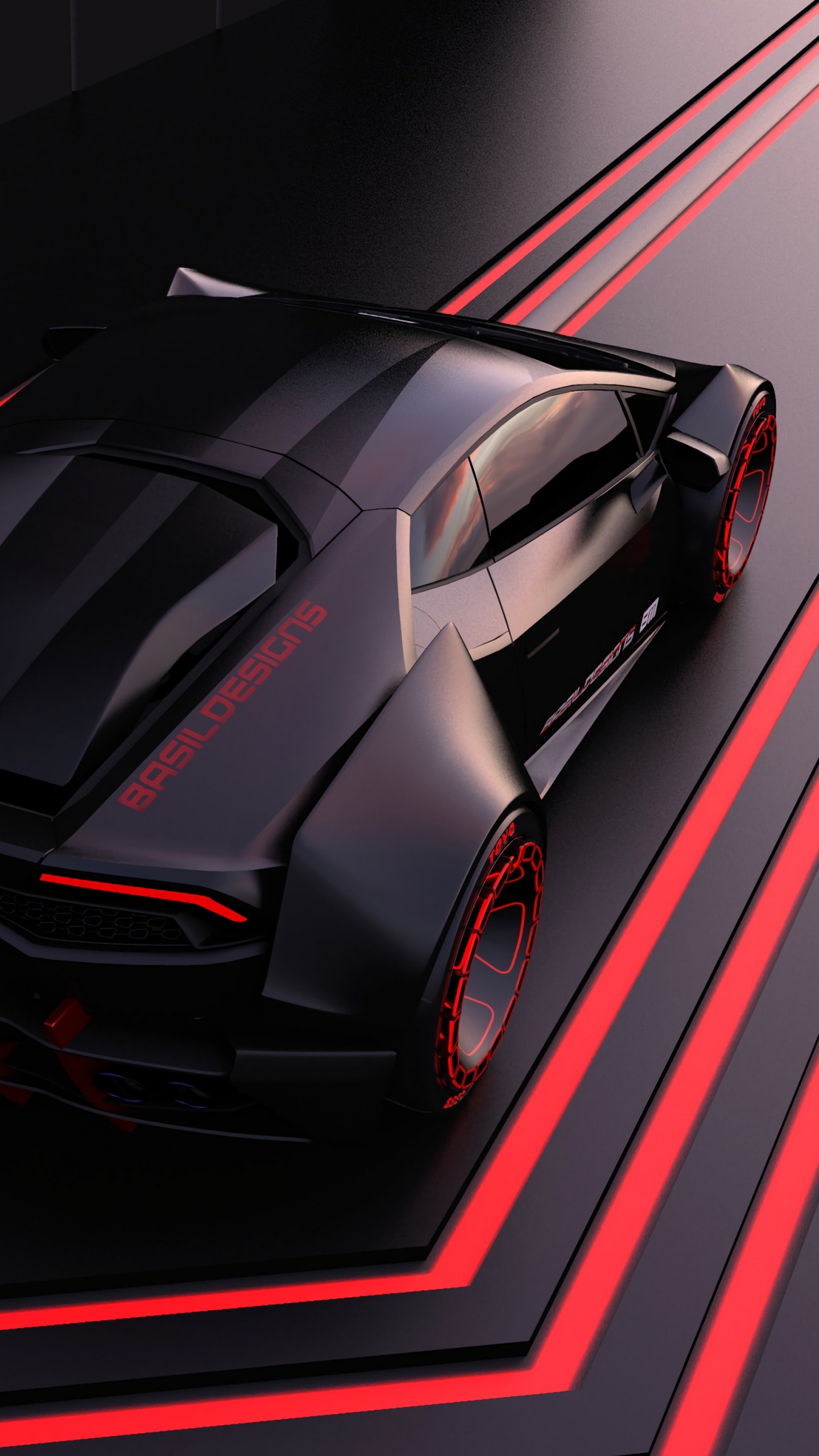 Voiture de Sport Ferrari Rouge Sur Tunnel Rouge et Noir. Wallpaper in 1440x2560 Resolution