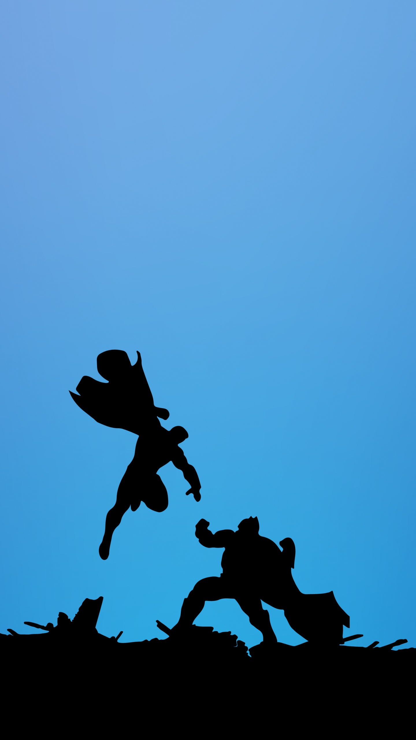 Batman, dc Comics, Superman, Batman vs Superman, Silhouette. Wallpaper in 1440x2560 Resolution