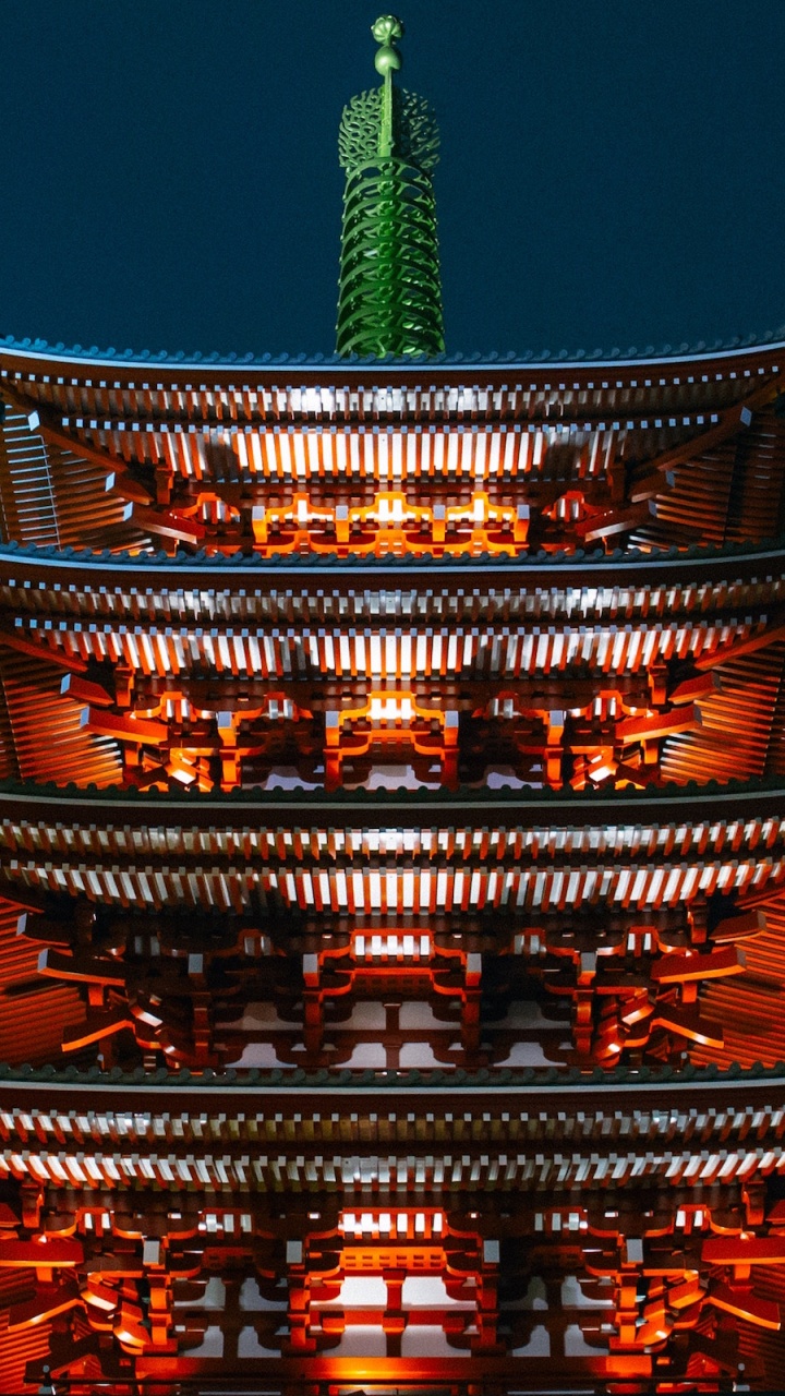 Torre Roja y Verde Durante la Noche. Wallpaper in 720x1280 Resolution