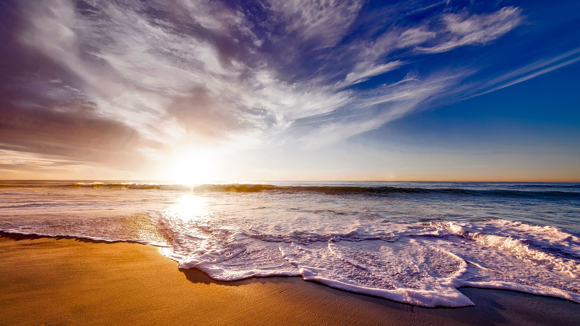 Ozean, Meer, Strand, Sonnenuntergang, Gewässer. Wallpaper in 1920x1080 Resolution