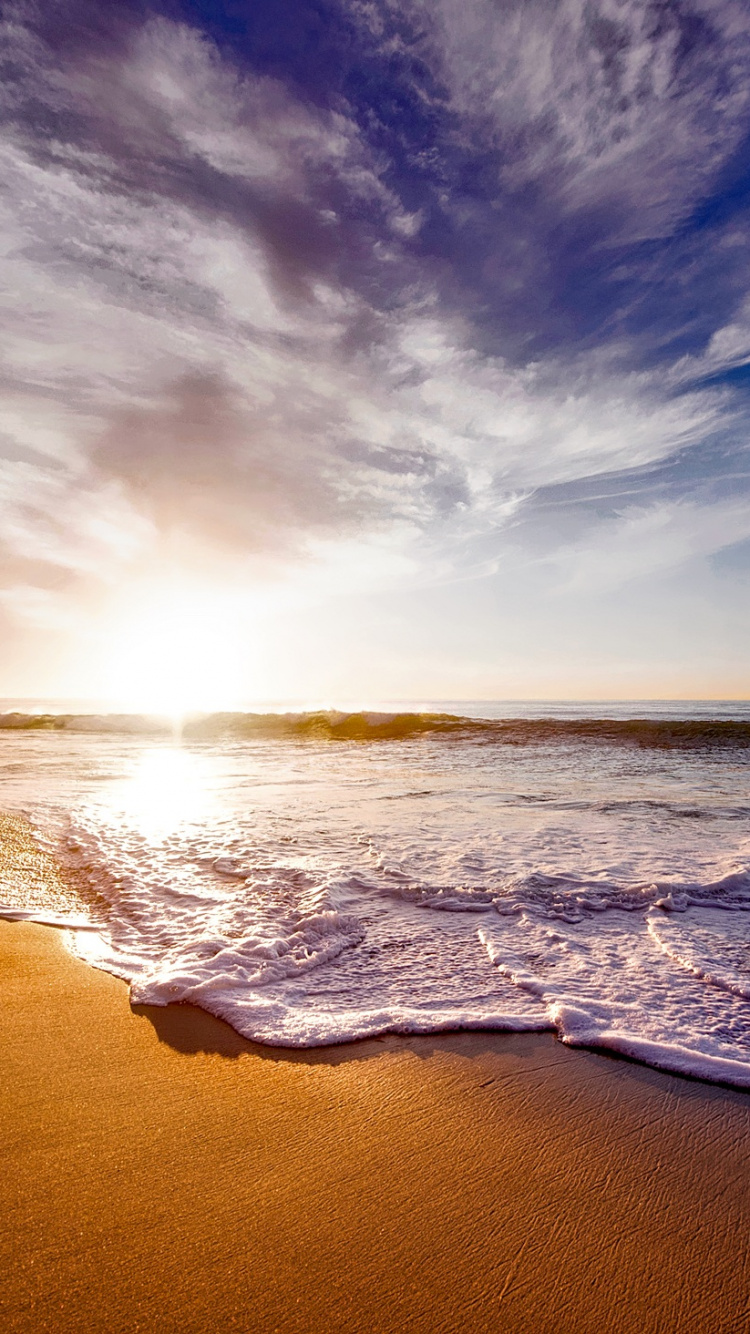 Ocean, Sea, Beach, Sunset, Body of Water. Wallpaper in 750x1334 Resolution