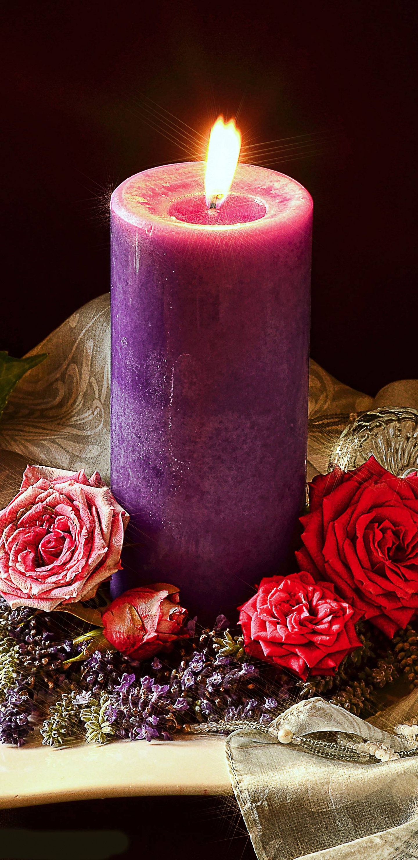 Encore de la Vie, Bougie, Éclairage, Purple, Cire. Wallpaper in 1440x2960 Resolution