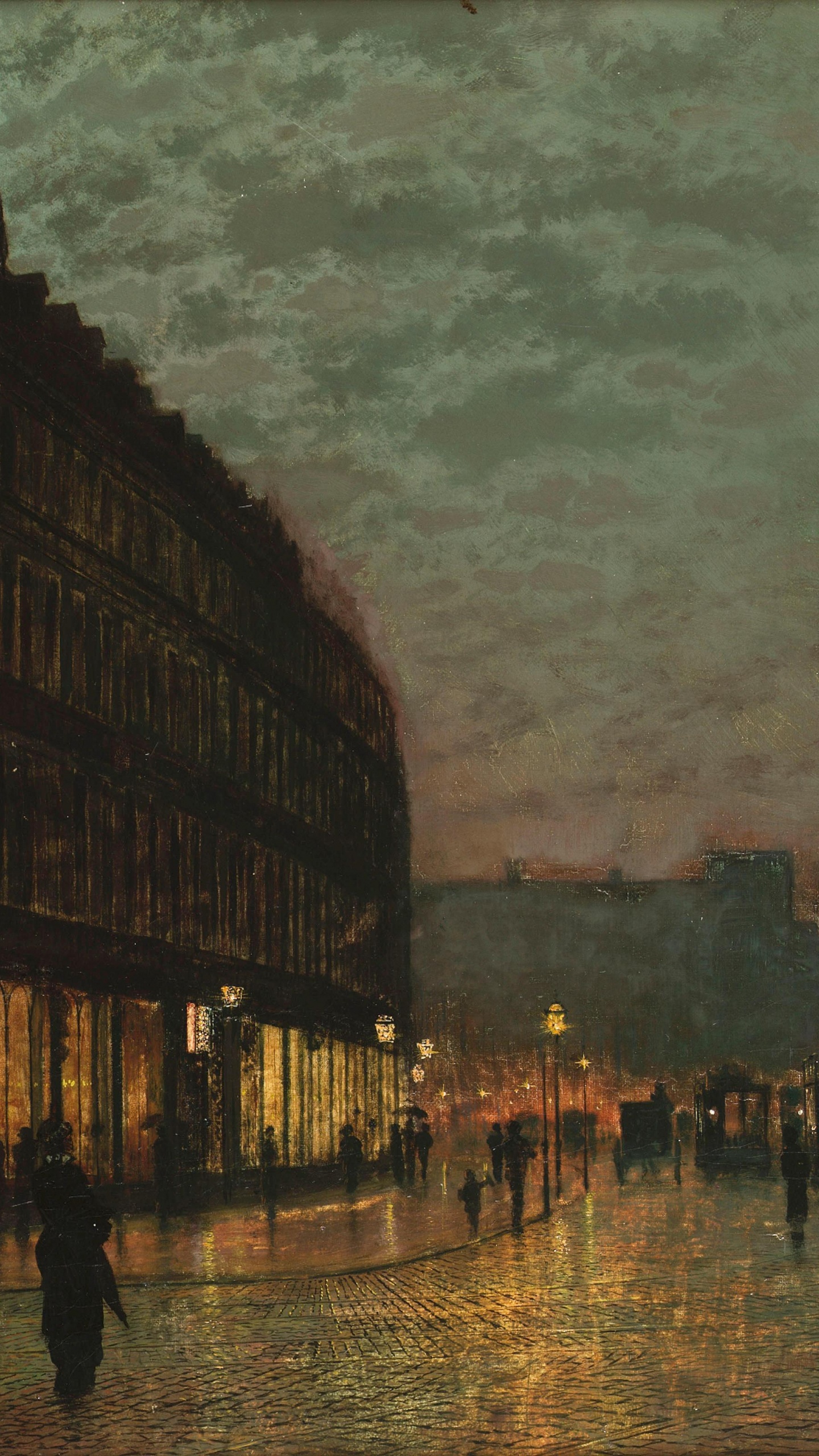 Leute, Die Auf Bürgersteig Neben Flussmalerei Gehen. Wallpaper in 1440x2560 Resolution