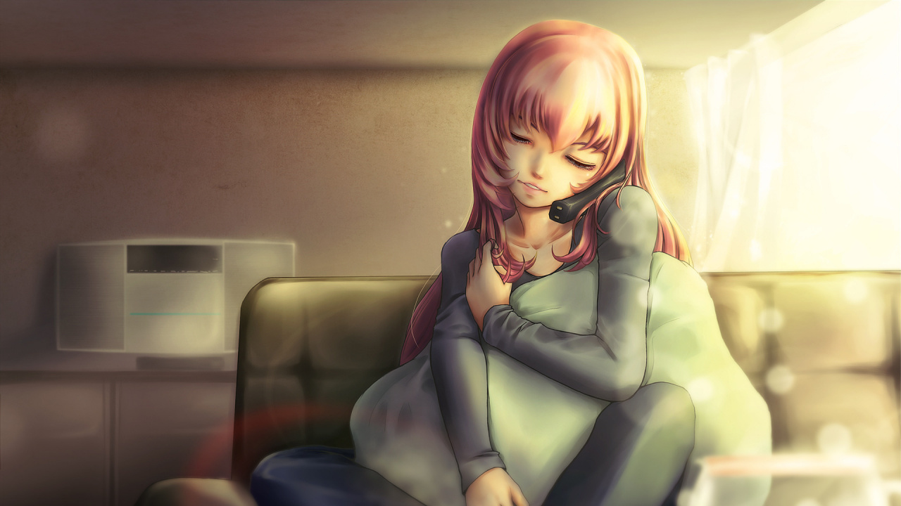 Woman in Green Long Sleeve Shirt Sitting on Couch Illustration. Wallpaper in 1280x720 Resolution