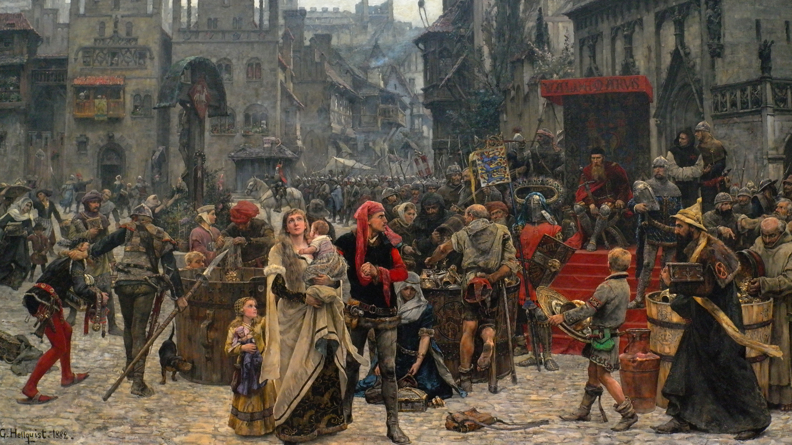 Les Gens en Costume Traditionnel Marron et Rouge Assis Sur Une Chaise en Bois Marron Pendant la Journée. Wallpaper in 2560x1440 Resolution