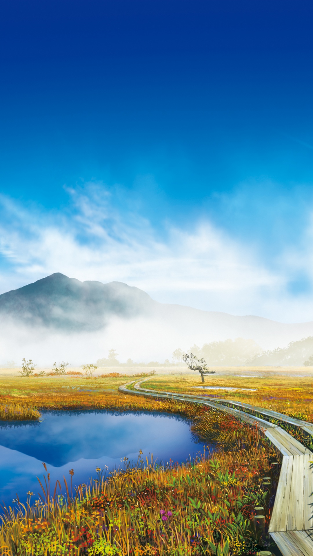 Green Grass Field Near Lake Under Blue Sky During Daytime. Wallpaper in 1080x1920 Resolution