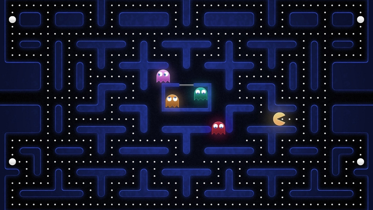 Pac Man, Arcade, Retrojuegos, Patrón, Morado. Wallpaper in 1280x720 Resolution