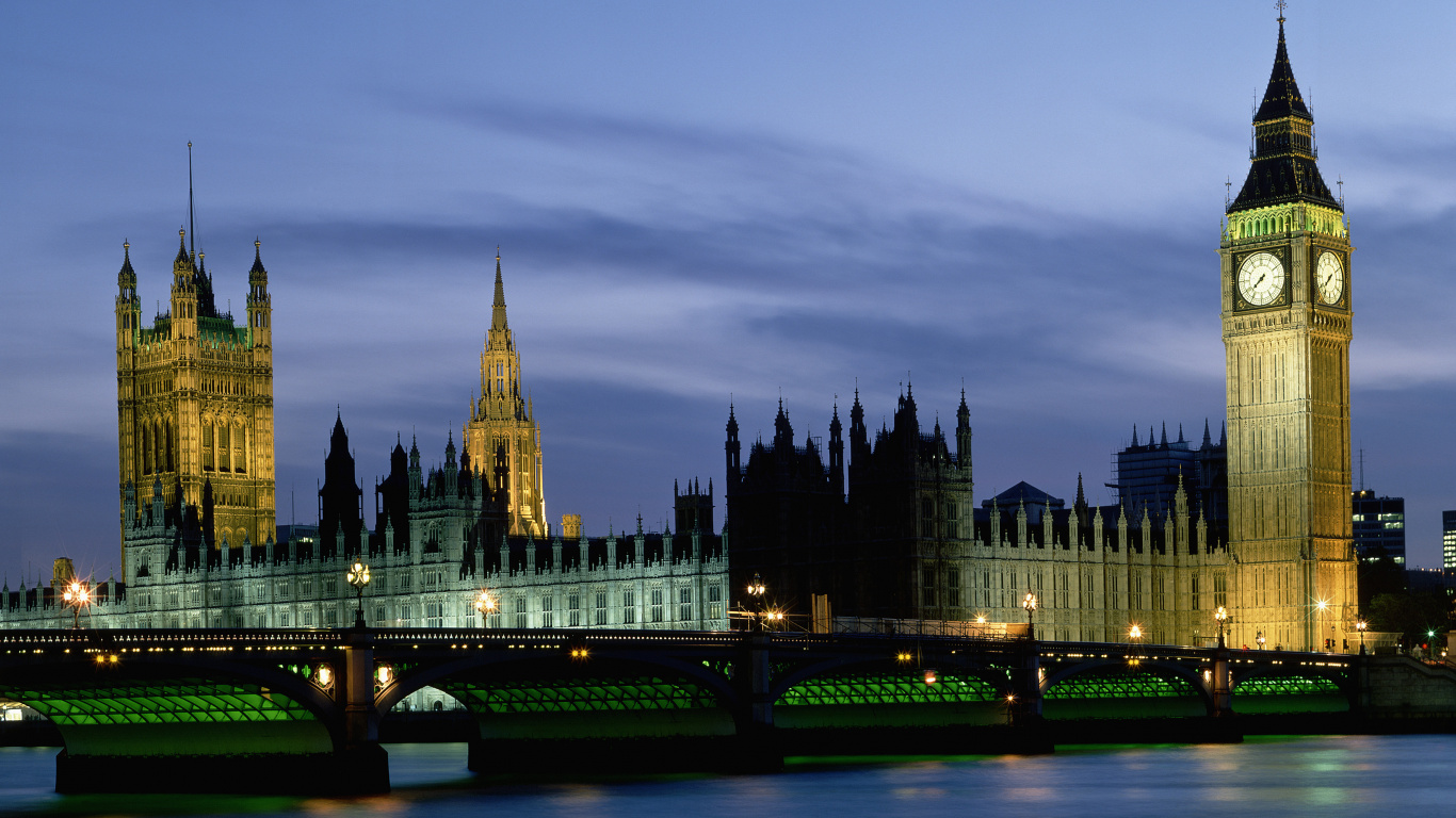 Big Ben London Während Der Nachtzeit. Wallpaper in 1366x768 Resolution