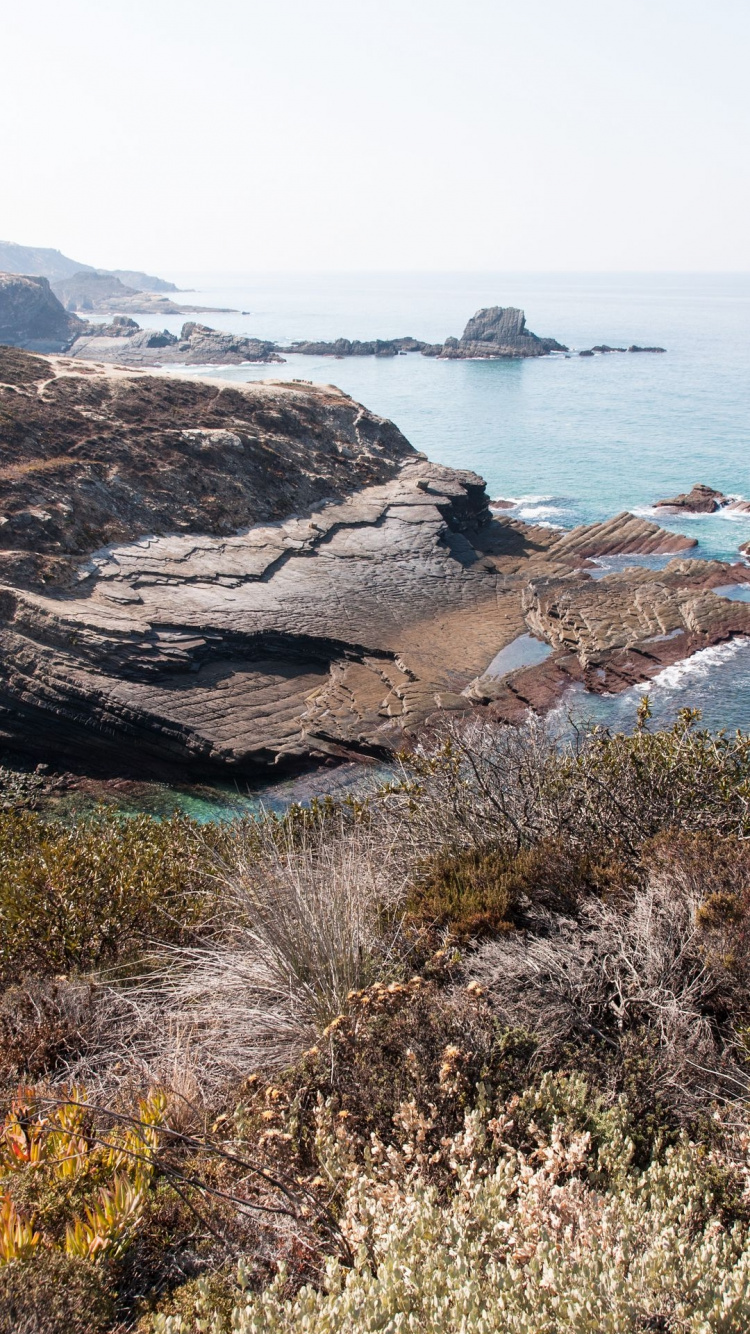 Coast, Cliff, Sea, Ocean, Beach. Wallpaper in 750x1334 Resolution