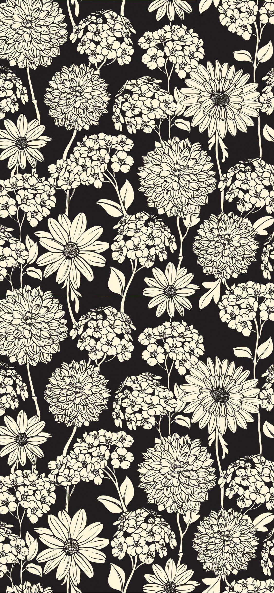 Ilustración Floral Amarilla y Negra. Wallpaper in 1125x2436 Resolution