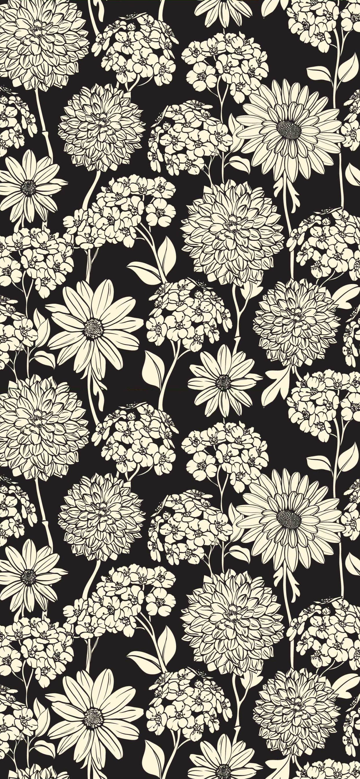 Illustration Florale Jaune et Noire. Wallpaper in 1242x2688 Resolution