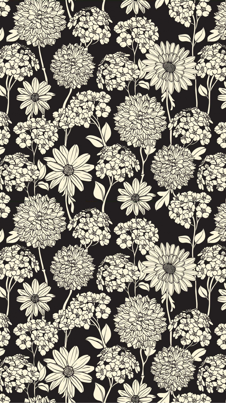 Illustration Florale Jaune et Noire. Wallpaper in 750x1334 Resolution