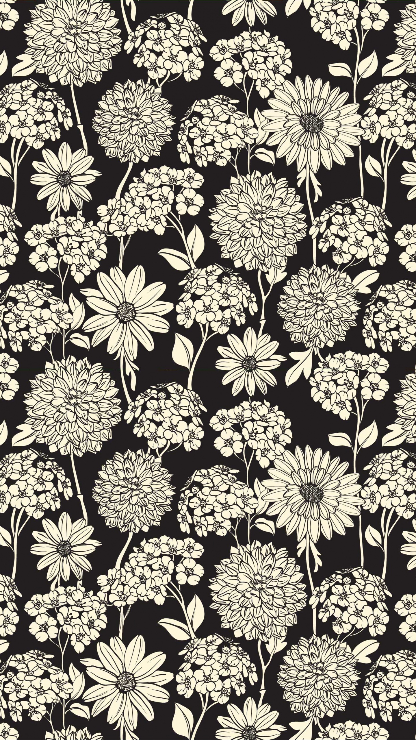 Yellow and Black Floral Illustration. Wallpaper in 1440x2560 Resolution