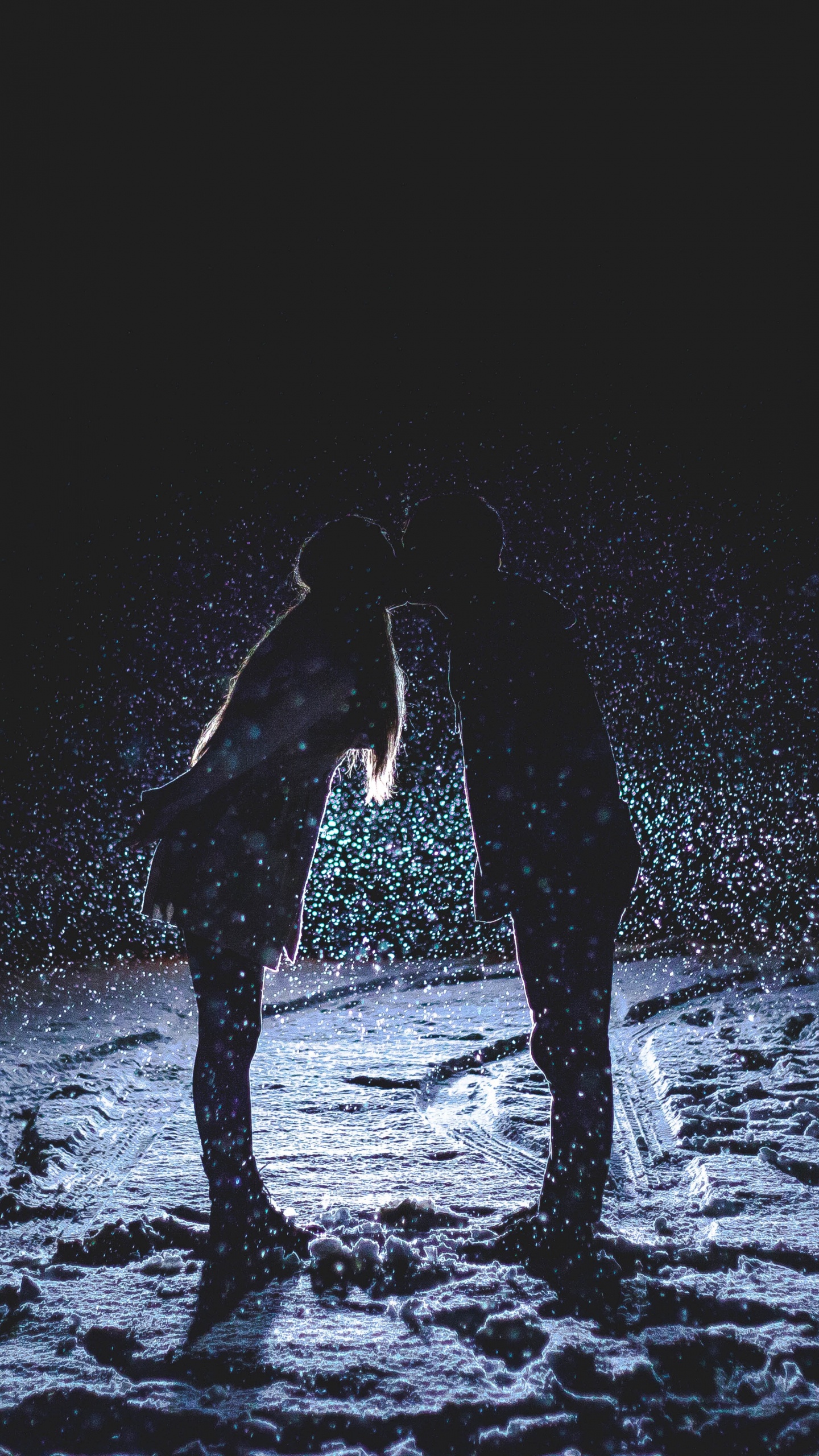 黑色的, 反射, 气氛, 大海, 约会 壁纸 1440x2560 允许