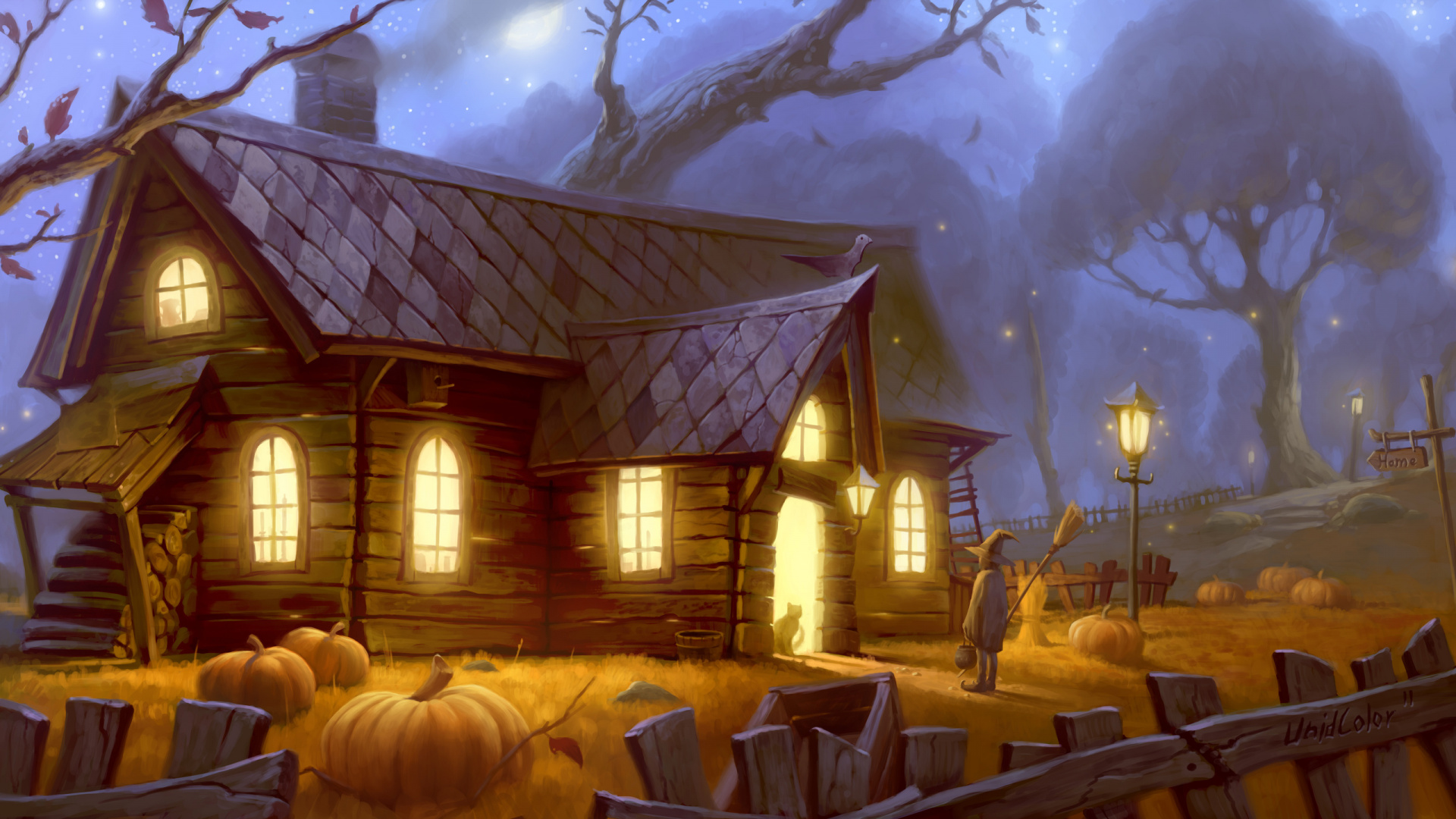 Arte, Halloween, Artes Creativas, Cabaña, Pintor. Wallpaper in 1920x1080 Resolution