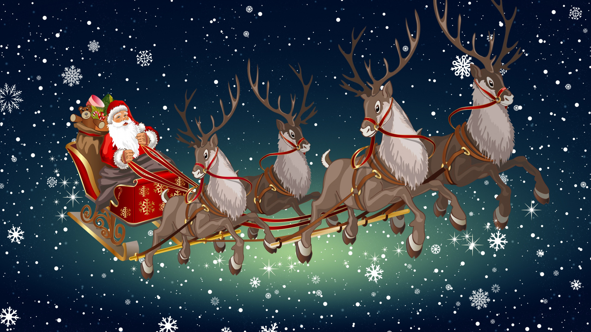 Rentier, Weihnachten, Weihnachtsmann, Weihnachtskarte, Illustration. Wallpaper in 1920x1080 Resolution