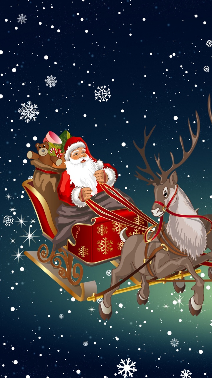 Rentier, Weihnachten, Weihnachtsmann, Weihnachtskarte, Illustration. Wallpaper in 720x1280 Resolution