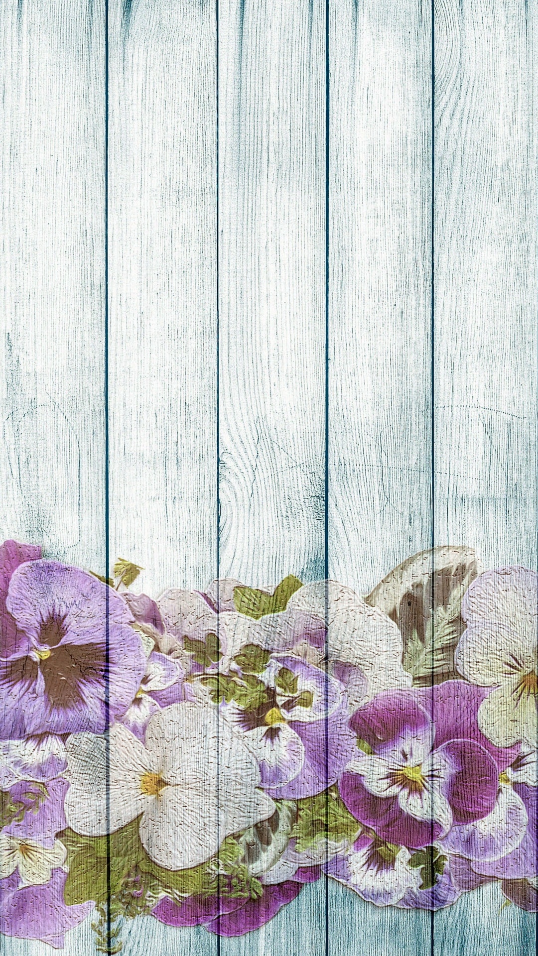 Lila Und Weiße Blüten Auf Grauer Holzoberfläche. Wallpaper in 1080x1920 Resolution