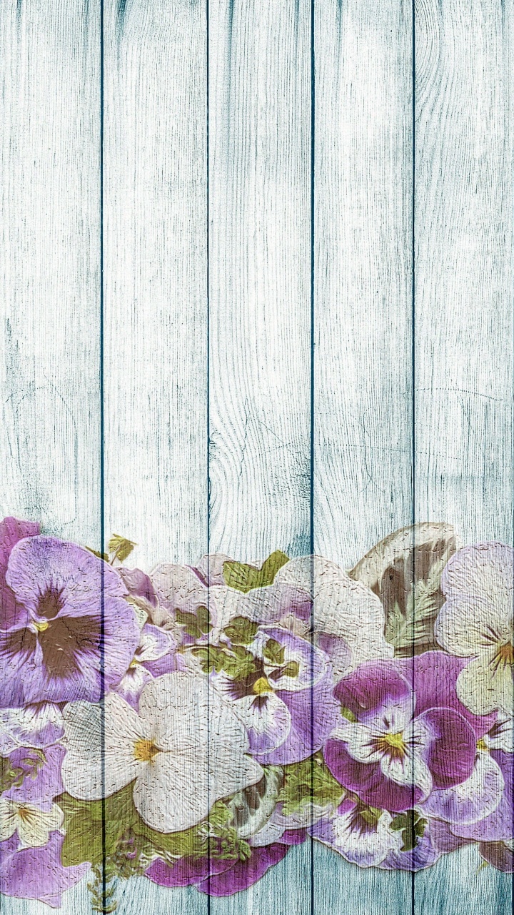 Purple and White Flowers on Gray Wooden Surface. Wallpaper in 720x1280 Resolution