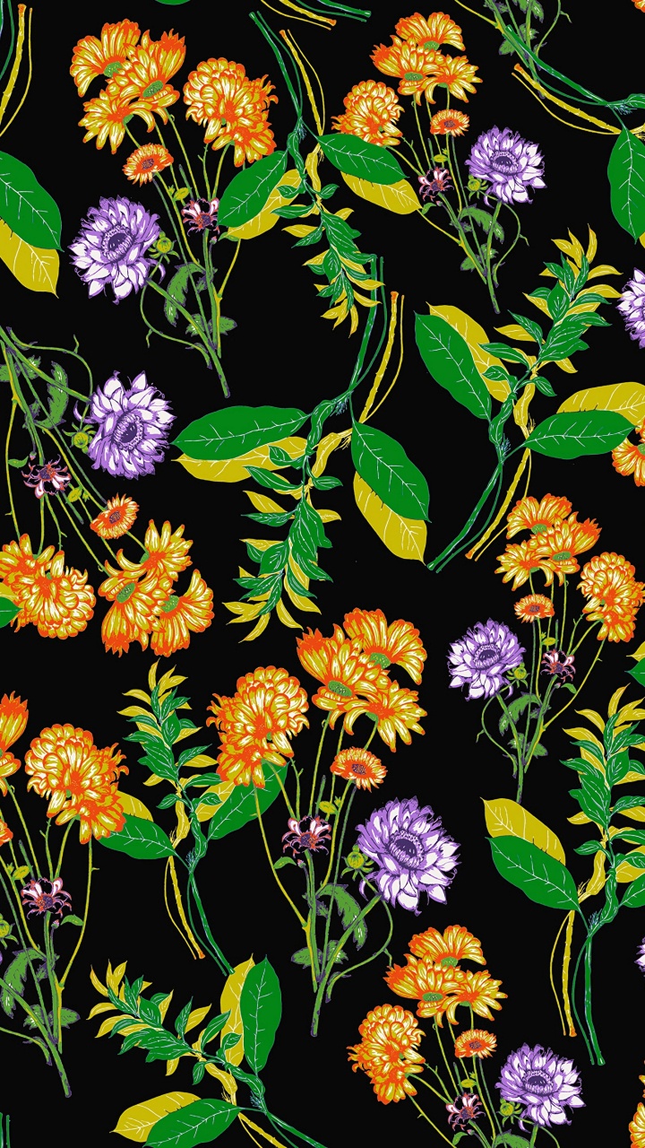 Gelbe Und Violette Blumen in Voller Blüte. Wallpaper in 720x1280 Resolution