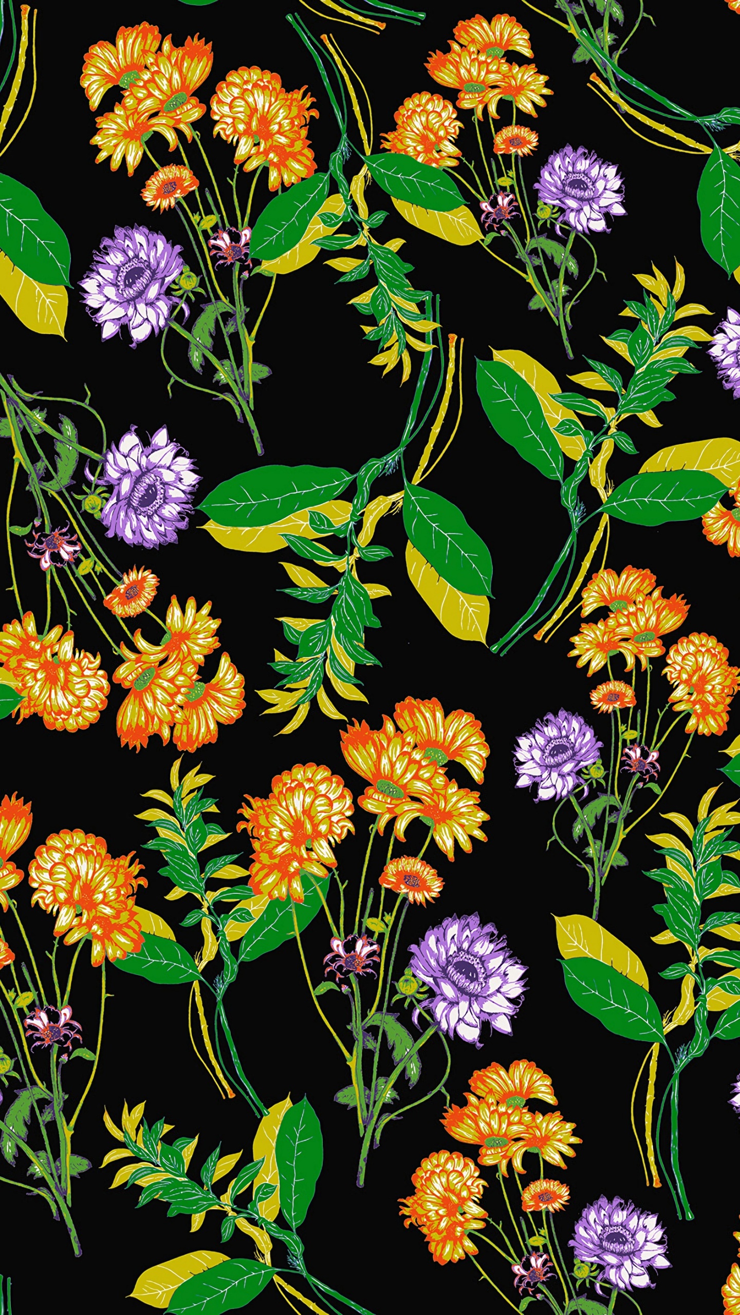 Flores Amarillas y Moradas en Flor. Wallpaper in 1440x2560 Resolution