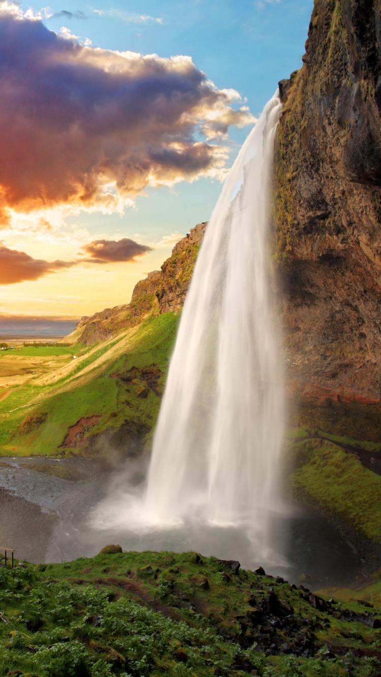 Islande de Seljalandsfoss, Seljalandsfoss, Skgafoss, Cascade, Thrsmrk. Wallpaper in 750x1334 Resolution