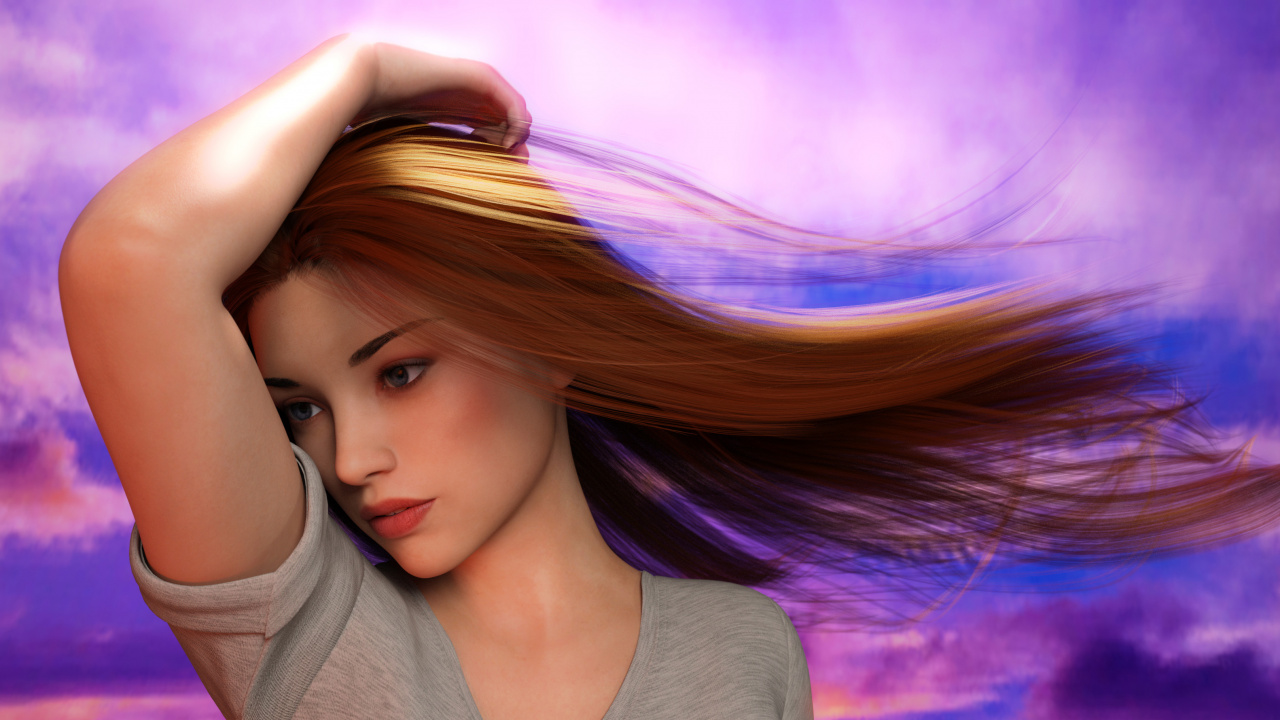 Digitale Kunst, Kunst, Malerei, Haar, Gesicht. Wallpaper in 1280x720 Resolution