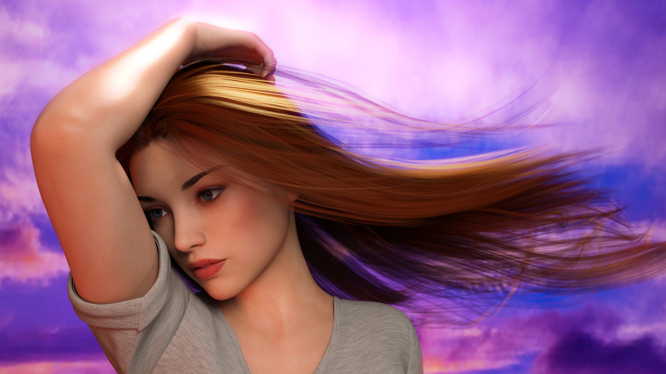 Digitale Kunst, Kunst, Malerei, Haar, Gesicht. Wallpaper in 1366x768 Resolution