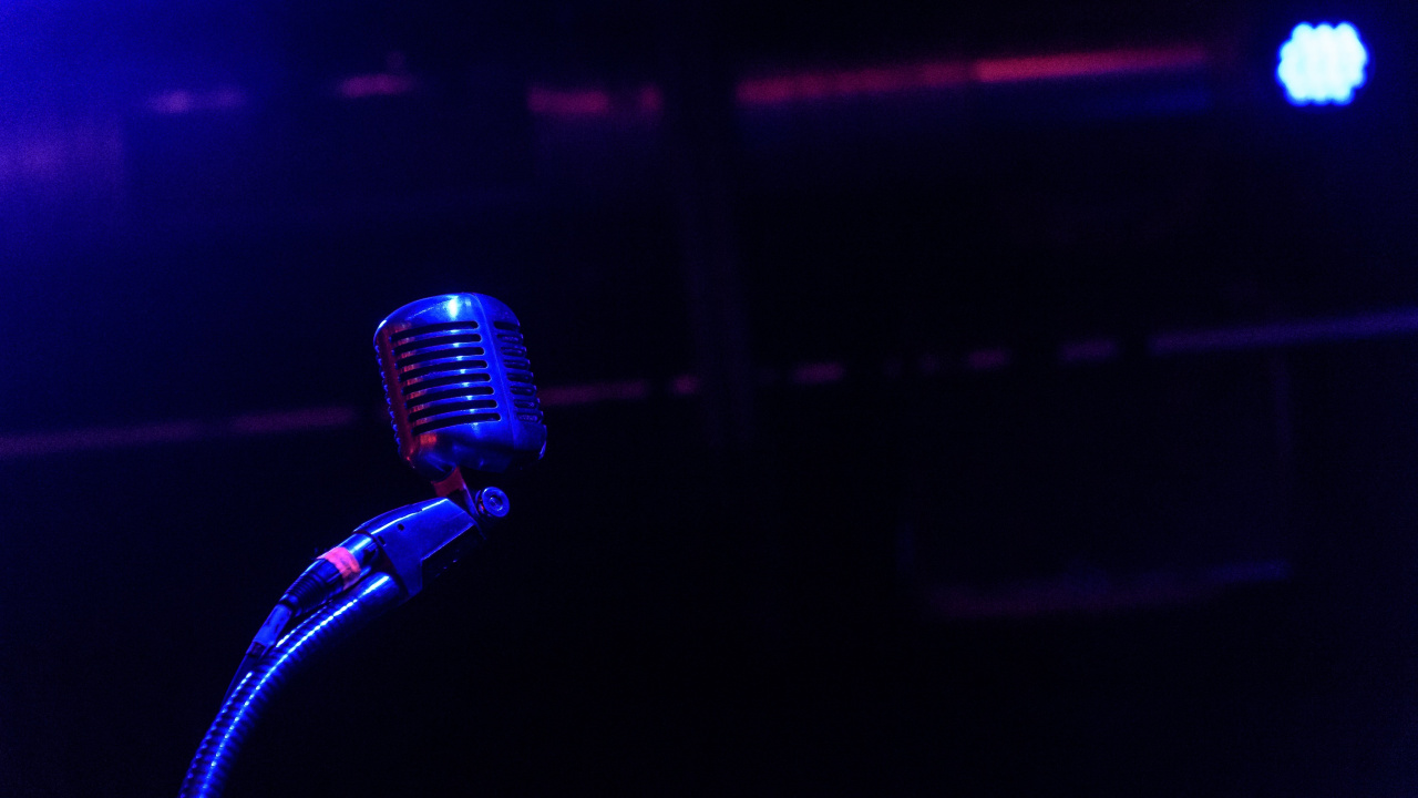 Microphone, Blue, Violet, Light, Performance. Wallpaper in 1280x720 Resolution