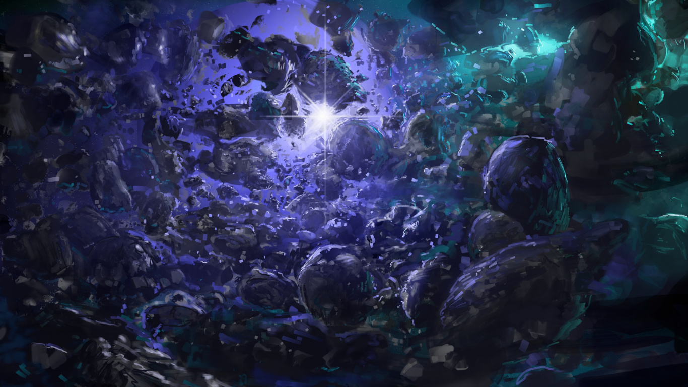 Peinture Abstraite Bleu Vert et Violet. Wallpaper in 1366x768 Resolution