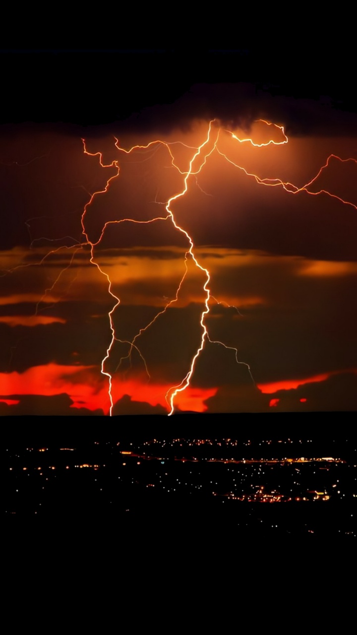 Real Cool Lightning Orange, Thunderstorm, Lightning, Storm, Cloud. Wallpaper in 720x1280 Resolution