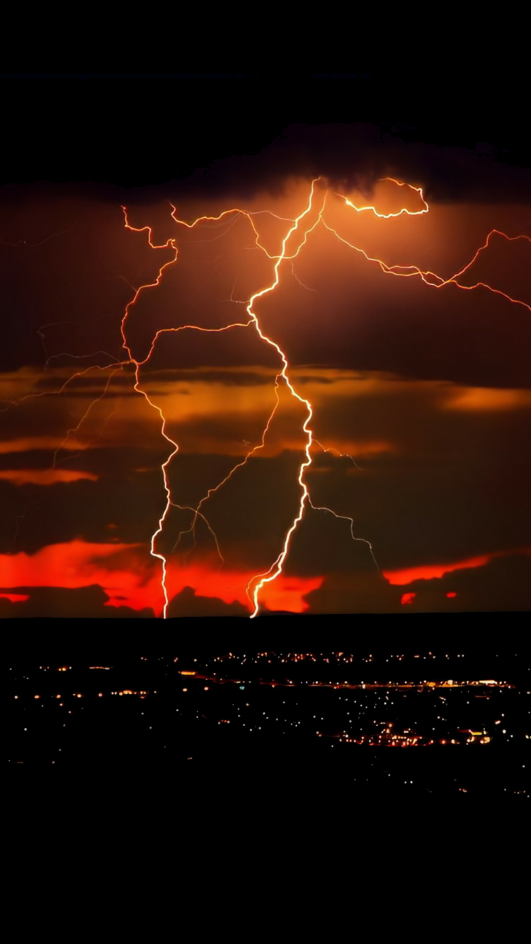 Real Cool Lightning Orange, Thunderstorm, Lightning, Storm, Cloud. Wallpaper in 750x1334 Resolution